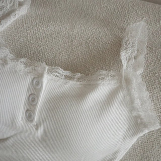 Hazel Lace Ribbed Button Henley Neck Bralette Inner Strap Sleeveless