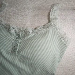 Hazel Lace Ribbed Button Henley Neck Bralette Inner Strap Sleeveless