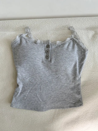 Hazel Lace Ribbed Button Henley Neck Bralette Inner Strap Sleeveless