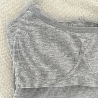 Hazel Lace Ribbed Button Henley Neck Bralette Inner Strap Sleeveless