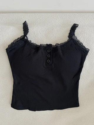 Hazel Lace Ribbed Button Henley Neck Bralette Inner Strap Sleeveless
