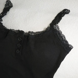 Hazel Lace Ribbed Button Henley Neck Bralette Inner Strap Sleeveless