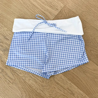 Small Check Folding Halter Neck Shorts Bikini Set Swimsuit