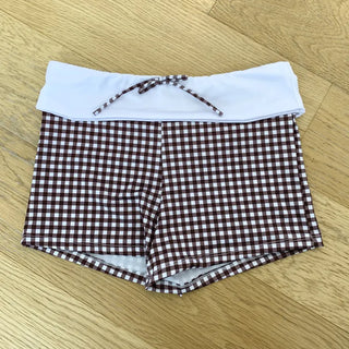 Small Check Folding Halter Neck Shorts Bikini Set Swimsuit