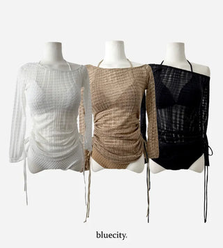 Off-Shirred Cover-up Piece Set Bikini Swimsuit