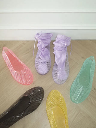 Flat Color Mesh Basic Daily Rainy Season Water Play Jelly Shoes