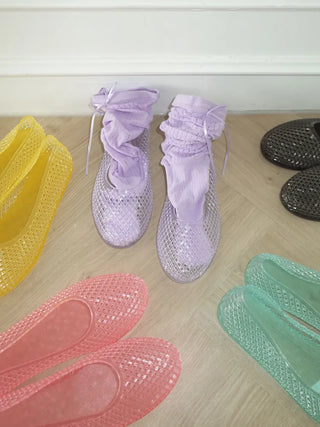 Flat Color Mesh Basic Daily Rainy Season Water Play Jelly Shoes