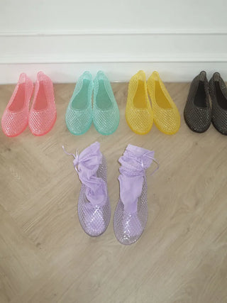 Flat Color Mesh Basic Daily Rainy Season Water Play Jelly Shoes