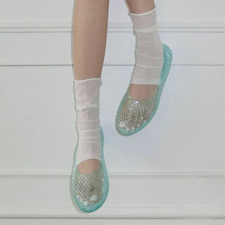 Flat Color Mesh Basic Daily Rainy Season Water Play Jelly Shoes