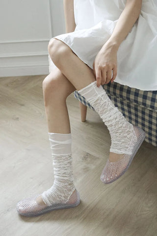 Flat Color Mesh Basic Daily Rainy Season Water Play Jelly Shoes