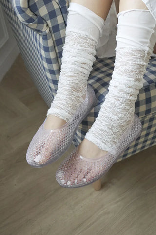 Flat Color Mesh Basic Daily Rainy Season Water Play Jelly Shoes