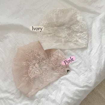 Ellie Flower Embroidered See-through Lace Bandana String Hat