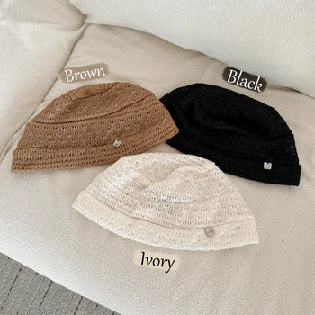 Wrinkle Crochet See-through Mesh Pendant Short Beanie Hat
