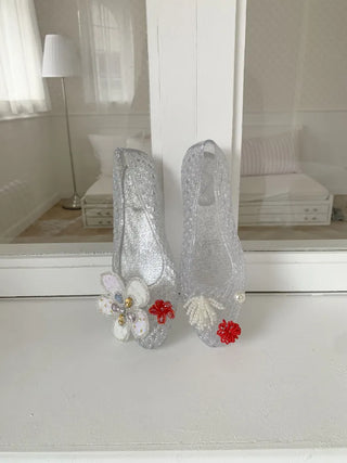 Shine Net Glitter Gel-Course Swim Flat Jelly Shoes