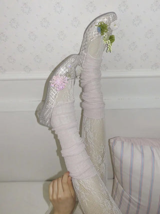 Shine Net Glitter Gel-Course Swim Flat Jelly Shoes