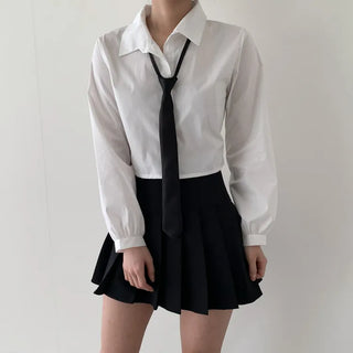 Black Basic School Uniform Preppy Look Son Min-soo Idol I AM School Look Automatic Tie