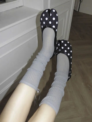 Punched Long Ribbon See-through Colored Long Knee Socks Pleated Warmer Socks
