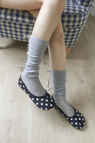 Punched Long Ribbon See-through Colored Long Knee Socks Pleated Warmer Socks