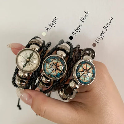 Vintage Adventure Compass Leather Bracelet 2 Types