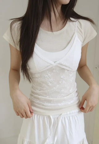 Mood Lace Flower See-through Bralette Sleeveless Top