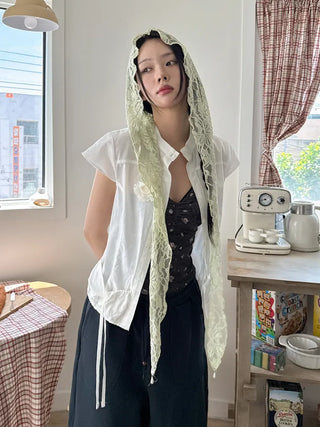 Hood Lace Flower Hair Scarf Muffler Bandana Hat