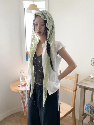 Hood Lace Flower Hair Scarf Muffler Bandana Hat