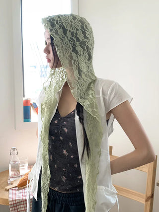 Hood Lace Flower Hair Scarf Muffler Bandana Hat