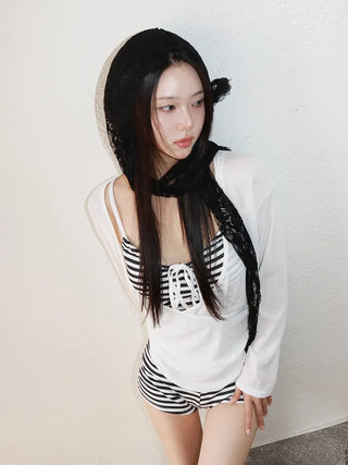 Hood Lace Flower Hair Scarf Muffler Bandana Hat