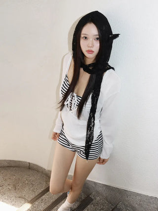 Hood Lace Flower Hair Scarf Muffler Bandana Hat