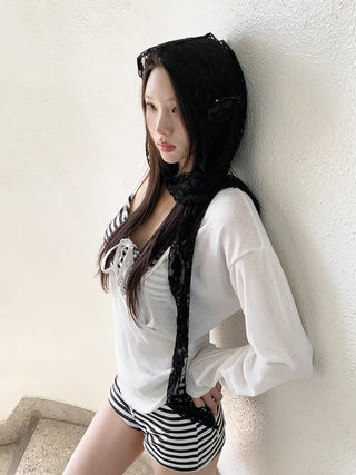 Hood Lace Flower Hair Scarf Muffler Bandana Hat