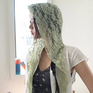 Hood Lace Flower Hair Scarf Muffler Bandana Hat