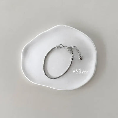 Heart Charm Drop Silver Snake Chain Layered Bracelet
