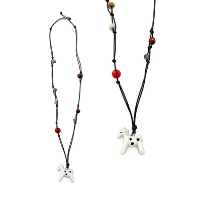 Cow Pony Pendant Drop Bead Knot Long Necklace