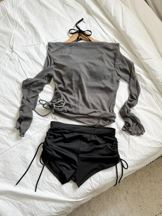 Ash Mood Off-Shoulder Shirred Cover-up Set Bikini Swimsuit
