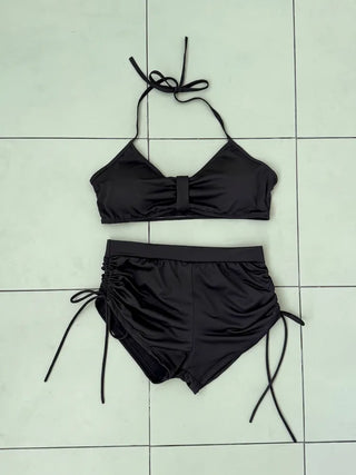 Ash Mood Off-Shoulder Shirred Cover-up Set Bikini Swimsuit