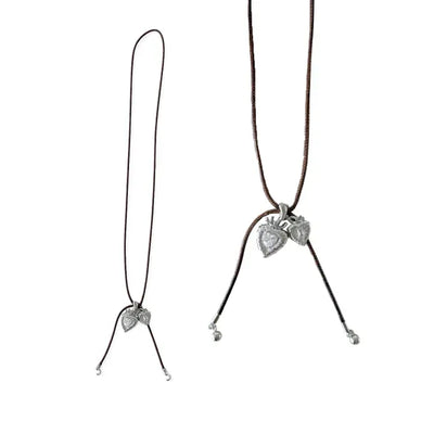 Twin Heart Cubic Pendant Long Drop String Necklace