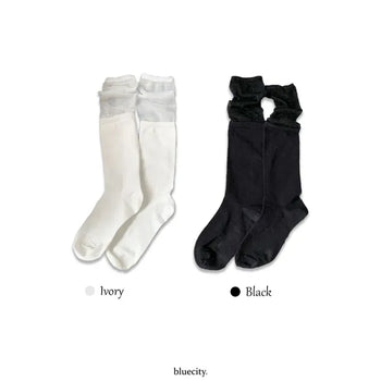 See-through Color Block Basic Elastic Balletcore Knee Socks