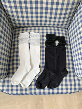 See-through Color Block Basic Elastic Balletcore Knee Socks