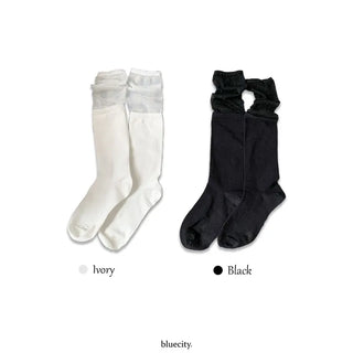 See-through Color Block Basic Elastic Balletcore Knee Socks