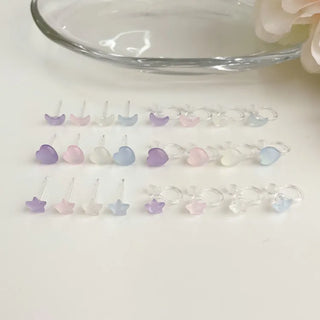 Aurora Silicone Stud Heart Moon Star Hologram Clip-on Earrings 3 Types