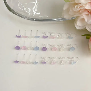 Aurora Silicone Stud Heart Moon Star Hologram Clip-on Earrings 3 Types