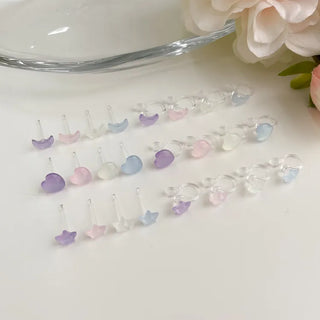 Aurora Silicone Stud Heart Moon Star Hologram Clip-on Earrings 3 Types