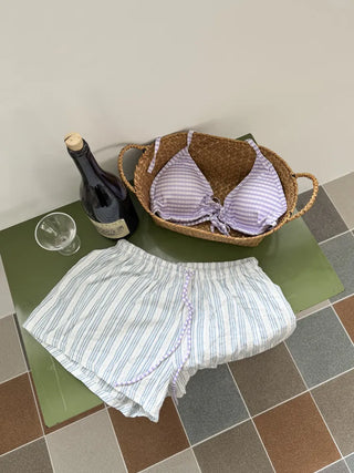 Pico Stripe Pastel Off-shoulder Shorts Cover-up Bikini Swimsuit