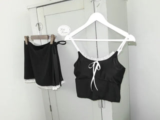 Habibi Lace Ribbon Bustier Wrap Skirt Bikini Piece Set Swimsuit