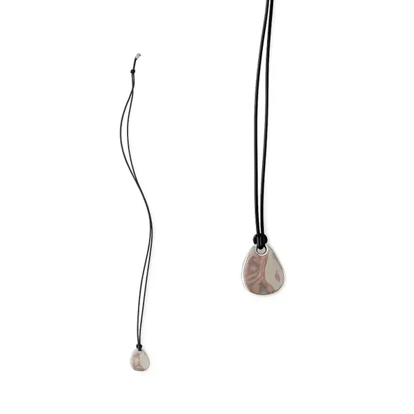 Silver Charm Bold Drop Pendant Long String Necklace