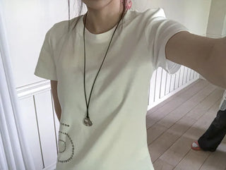 Silver Charm Bold Drop Pendant Long String Necklace