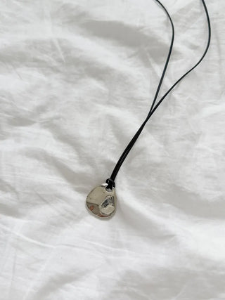 Silver Charm Bold Drop Pendant Long String Necklace