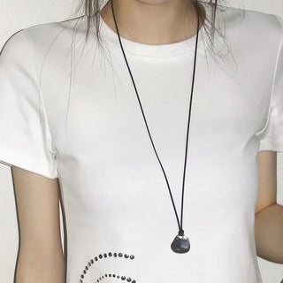 Silver Charm Bold Drop Pendant Long String Necklace
