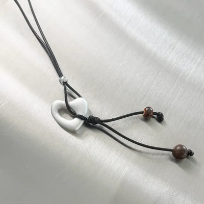 Vintage Heart Drop Silver Bold Pendant Bead Knot Necklace