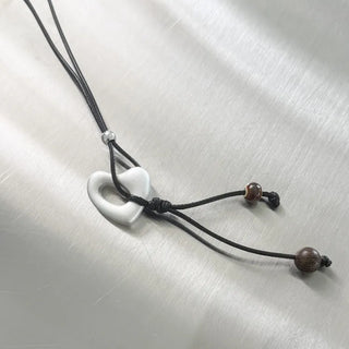 Vintage Heart Drop Silver Bold Pendant Bead Knot Necklace